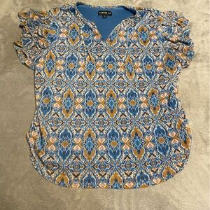 Harper Blue and Yellow Patterned Blouse